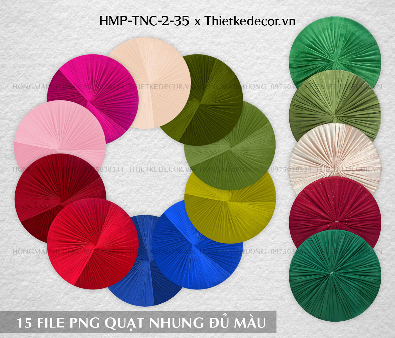 Set 15 file PNG quạt nhung- tài nguyên demo cưới